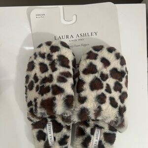 Laura Ashley Faux Fur Leopard-Print Memory Foam Slippers - Brown & white